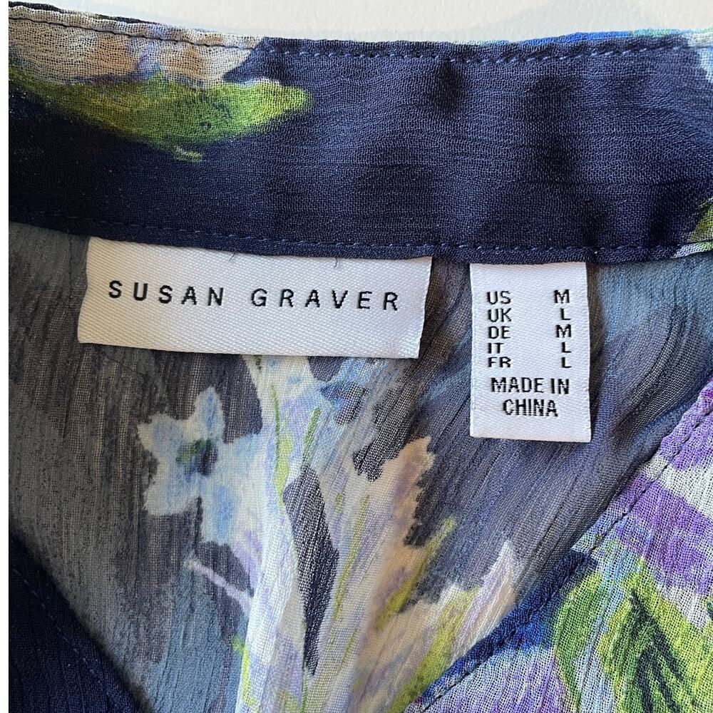 Susan Graver Sheer Floral Tunic Top Sz M Long Sleeves Pintucks Cottagecore - Picture 3 of 14